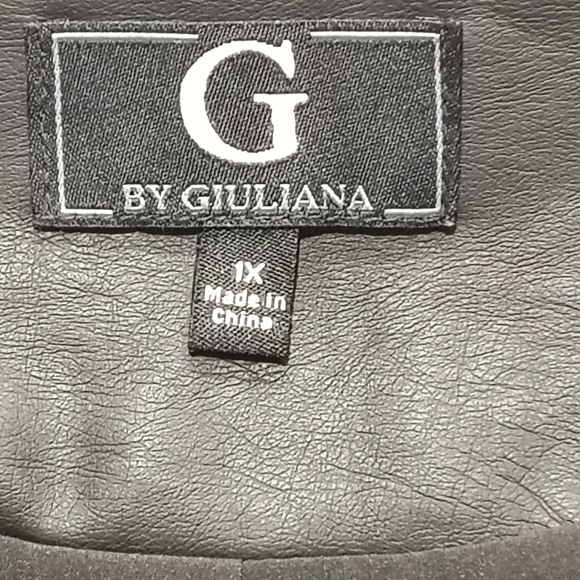 G by Giuliana Black Faux Leather Moto Jacket with Blue Floral Embroidery - Picture 6 of 6